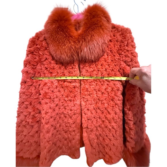 Orange Rex Rabbit Fur Coat w/ Fox Fur Collar & Cuffs – Bellavita Fur Collection - Picture 5 of 6